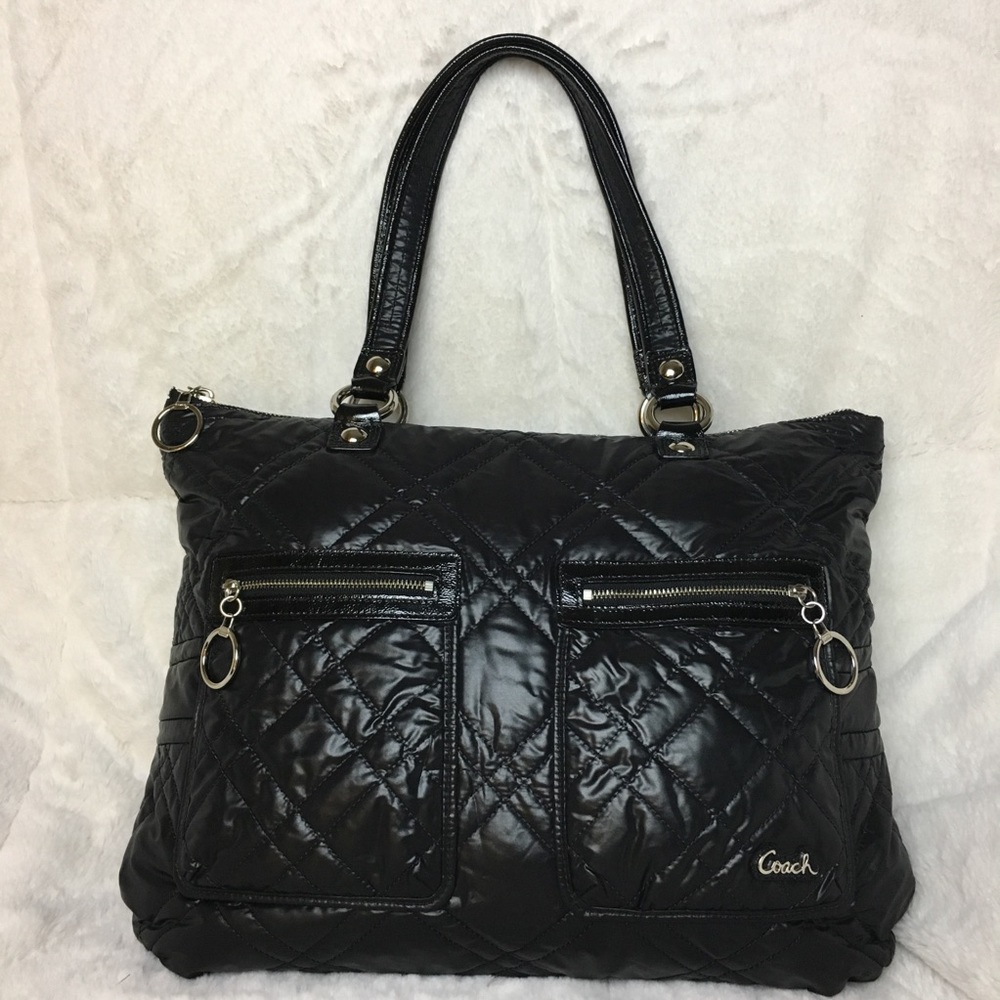 COACH Puffy Black Quilted Ski Bunny Tote Purse
